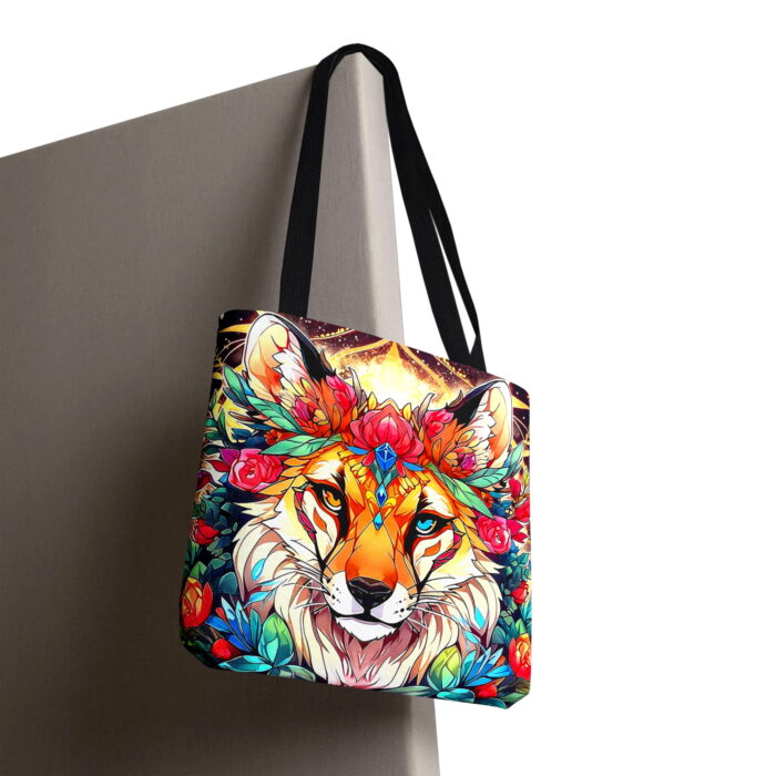 Mystic Lion Floral Crown Canvas Tote Bag – Celestial Animal  Design - Image 6