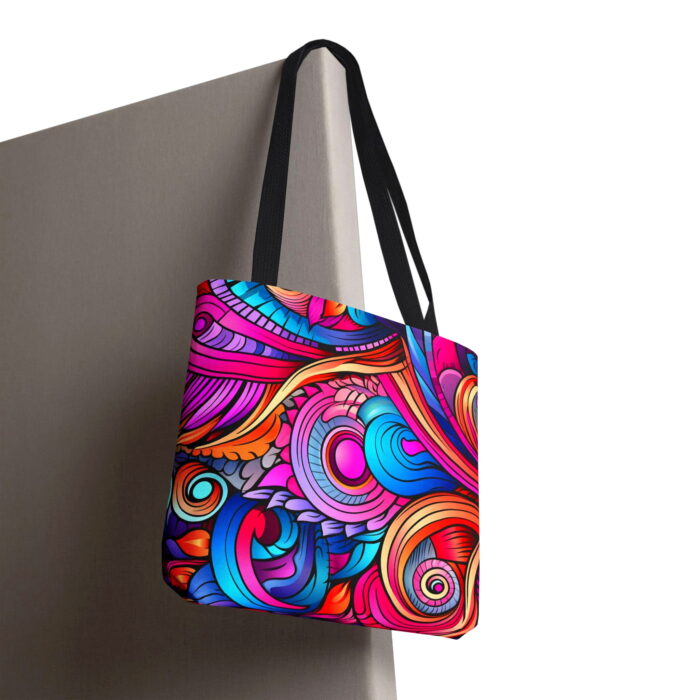 Vibrant Psychedelic Swirl Canvas Tote Bag – Colorful Abstract Art - Image 6