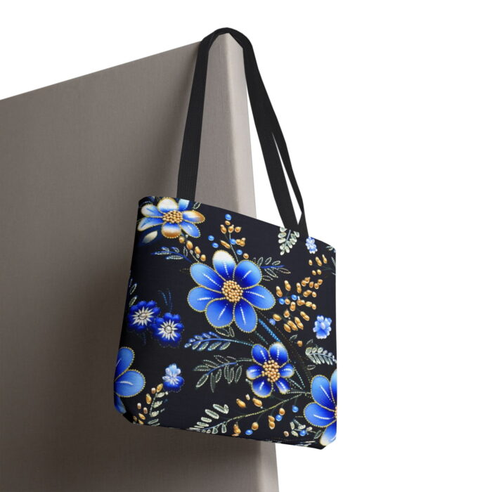 Floral Blue Gold Garden Canvas Tote Bag – Ornate Boho Design - Image 5