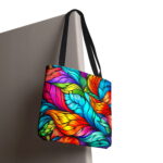Vibrant Rainbow Feather Canvas Tote Bag – Colorful Abstract Art - Image 6