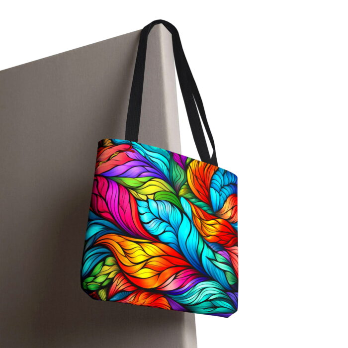 Vibrant Rainbow Feather Canvas Tote Bag – Colorful Abstract Art - Image 6