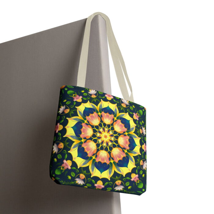 Vibrant Yellow Floral Mandala Tote Bag – Boho Floral Print - Image 6