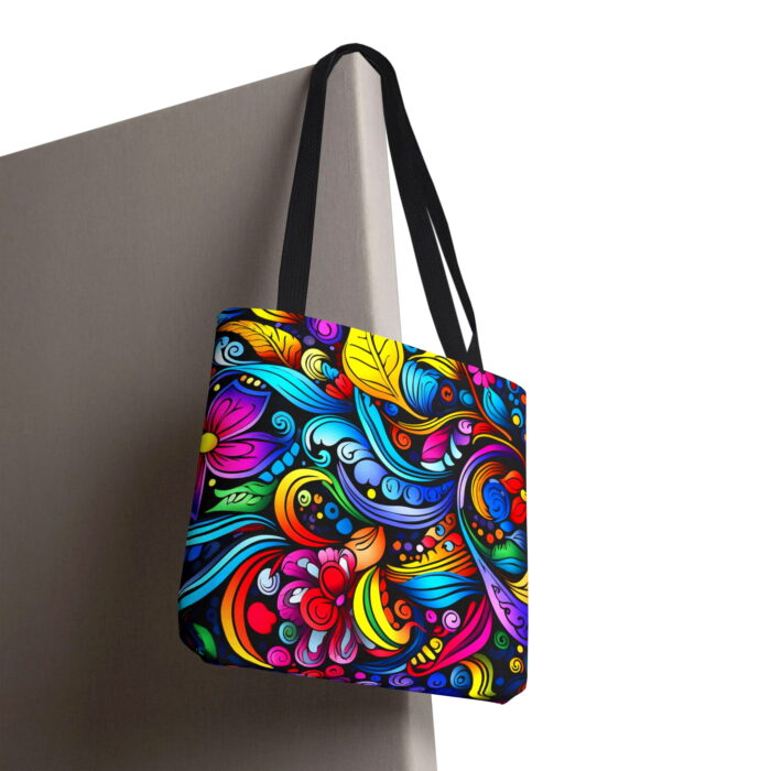 Vibrant Floral Swirl Canvas Tote Bag – Colorful Boho Print - Image 5