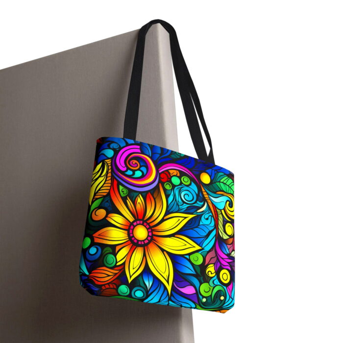 Vibrant Sunflower Mandala Canvas Tote Bag – Colorful Boho Print - Image 6