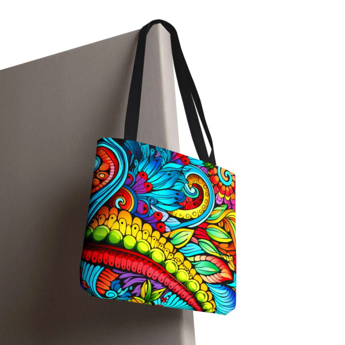 Vibrant Boho Paisley Canvas Tote Bag – Colorful Abstract Art - Image 6