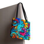 Vibrant Floral Boho Canvas Tote Bag – Colorful Turquoise Print - Image 6
