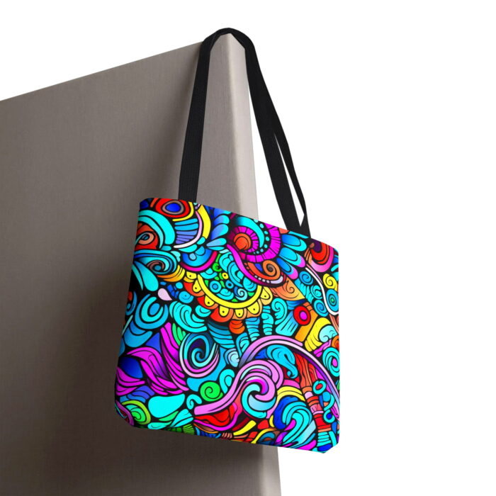 Vibrant Doodle Swirl Canvas Tote Bag – Colorful Psychedelic Art - Image 6