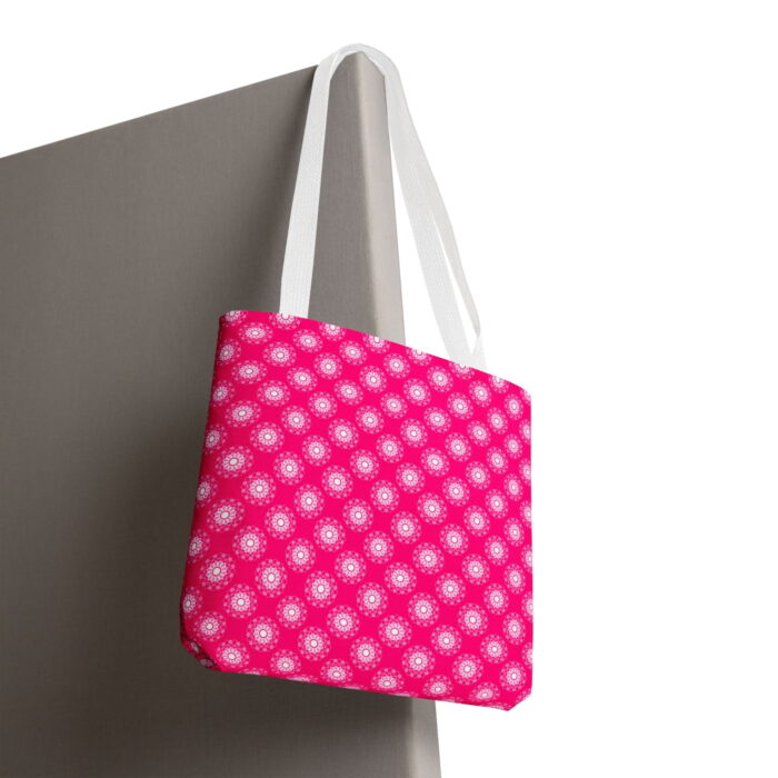 Hot Pink Floral Dot Canvas Tote Bag – Cute Retro Print - Image 6