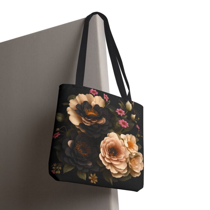 Dark Peony Floral Canvas Tote Bag – Elegant Vintage Print - Image 6
