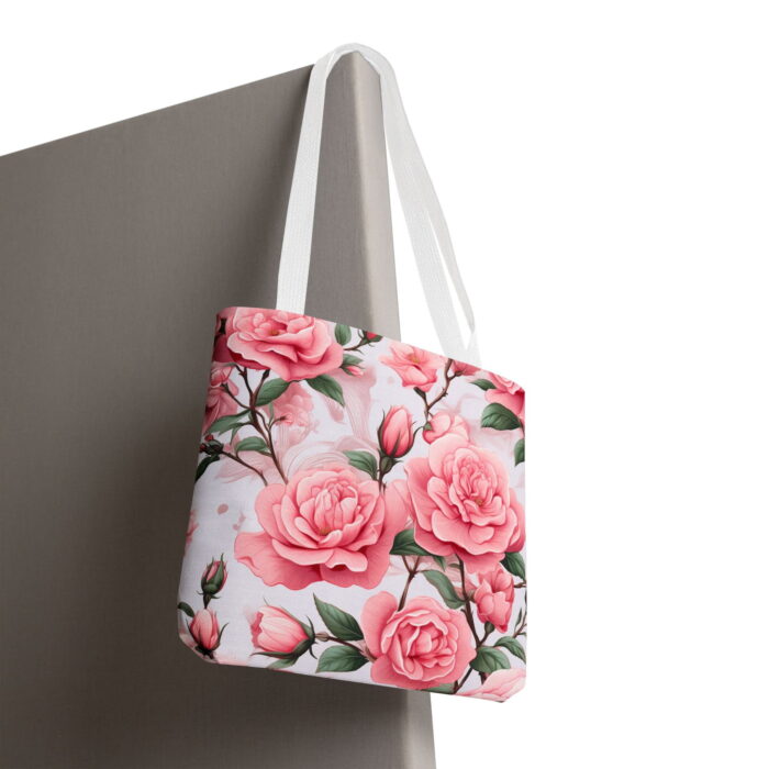 Pink Rose Floral Canvas Tote Bag — Spring Floral Print - Image 5