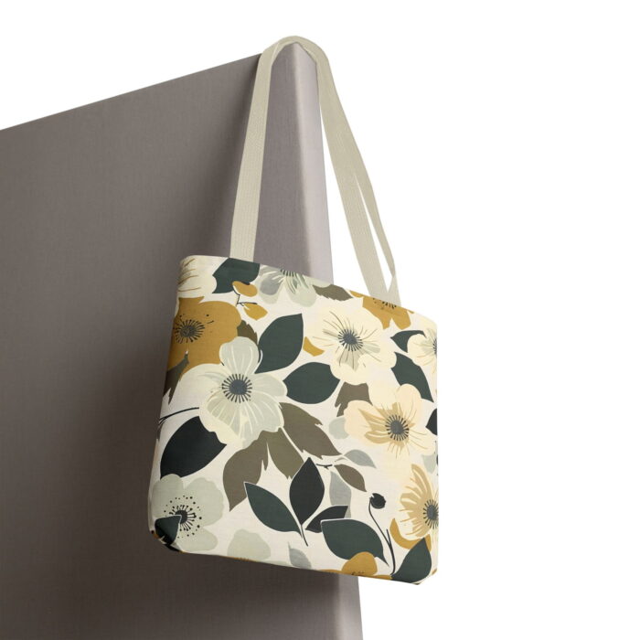 Earthy Mustard Floral Canvas Tote Bag – Neutral Botanical Print - Image 6