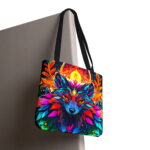 Vibrant Wolf Spirit Canvas Tote Bag – Colorful Boho Design - Image 6
