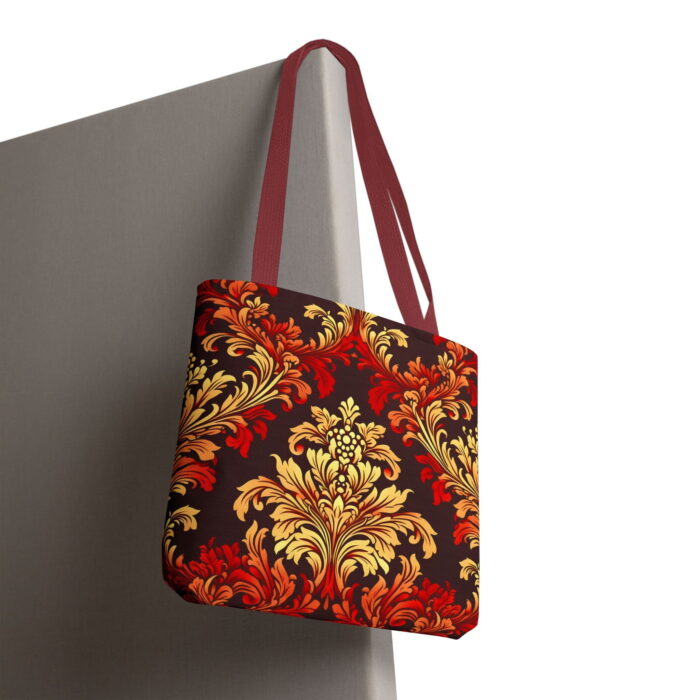 Fiery Damask Baroque Canvas Tote Bag – Ornate Gold Print - Image 6
