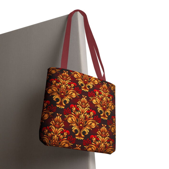 Burgundy Gold Damask Canvas Tote Bag – Ornate Baroque Print - Image 6