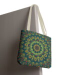 Teal Boho Mandala Canvas Tote Bag – Ornate Floral Design - Image 6