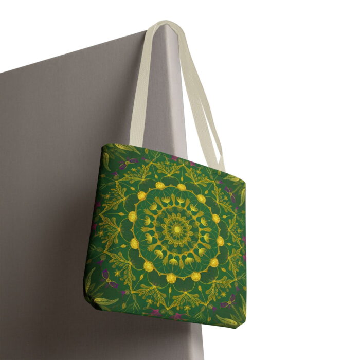 Emerald Gold Mandala Canvas Tote Bag – Ornate Floral Print - Image 6