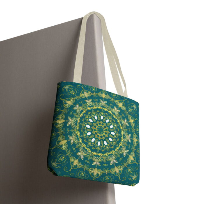 Teal Gold Mandala Canvas Tote Bag – Intricate Boho Design - Image 6