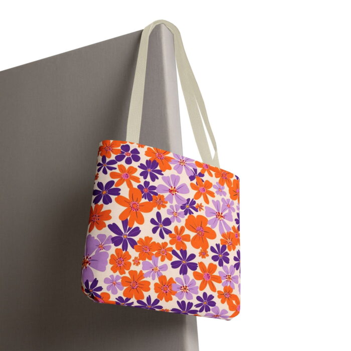 Retro Orange Daisy Canvas Tote Bag – Groovy Floral Print - Image 6