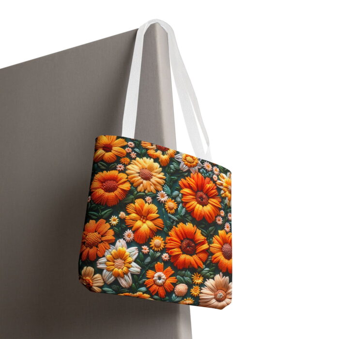Autumn Marigold Floral Canvas Tote Bag — Textured Floral Print - Image 6