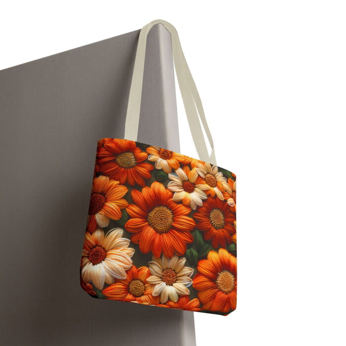 Autumn Daisy Orange Floral Tote Bag — Textured Floral Print - Image 6
