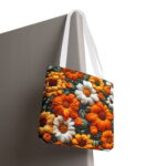 Autumn Orange White Daisy Tote Bag – Textured Floral Print - Image 5