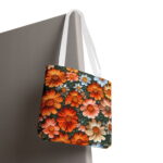 Peach Garden Daisies Canvas Tote Bag – Textured Floral Print - Image 6
