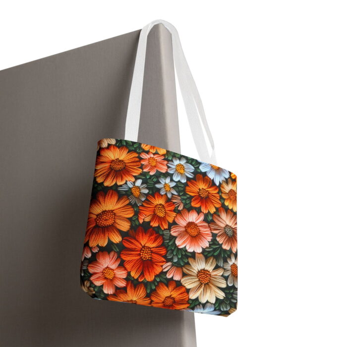 Peach Garden Daisies Canvas Tote Bag – Textured Floral Print - Image 6