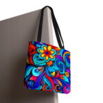 Vibrant Floral Doodle Canvas Tote Bag – Colorful Boho Print - Image 6
