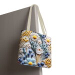 Pastel Floral Art Daisy Canvas Tote Bag – Textured Floral Print - Image 6