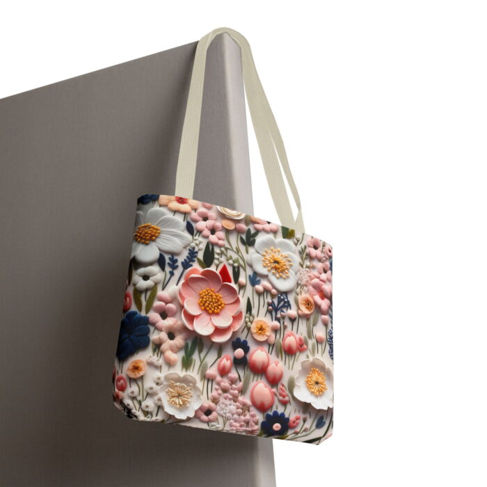 Floral 3D Clay Flowers Canvas Tote Bag — Pastel Garden Print - Image 6