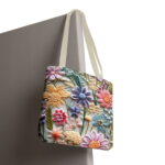 Floral Embossed Pattern Tote Bag – Pastel Garden Design - Image 6