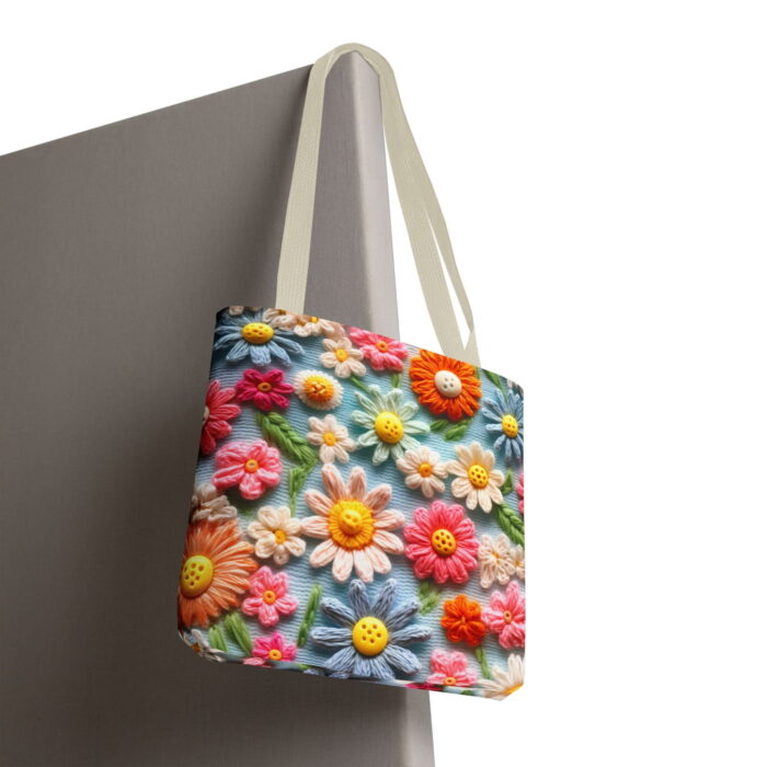 Floral Daisy Garden Canvas Tote Bag – Colorful 3D Design - Image 5