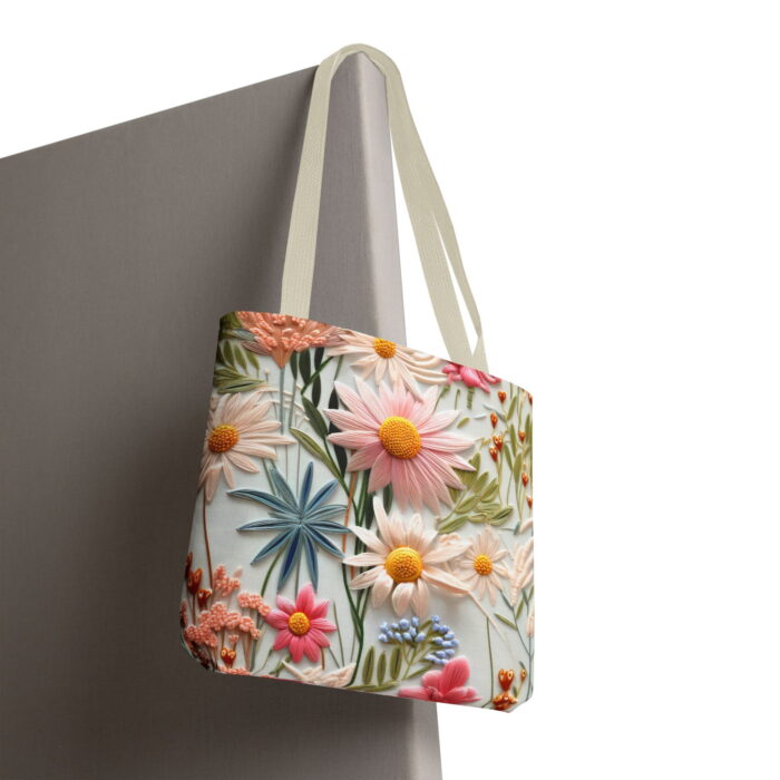 Pastel Wildflower Daisies Canvas Tote Bag – Textured Floral Print - Image 6