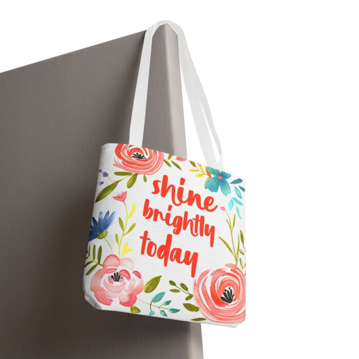 Shine Brightly Today Floral Canvas Tote Bag – Inspirational Print - Image 6