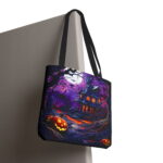 Spooky Pumpkin Haunted House Tote Bag – Halloween Feast Print - Image 6