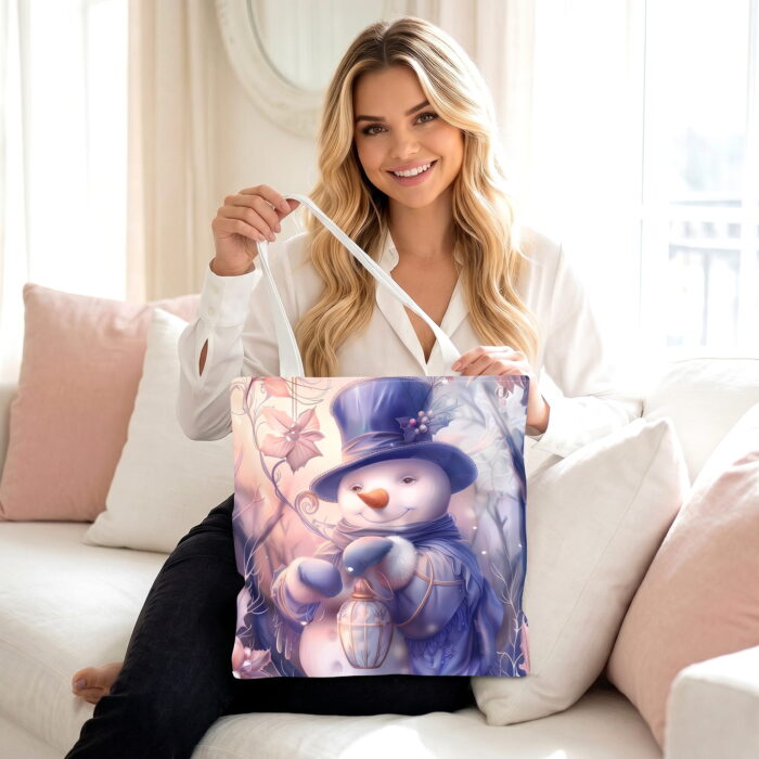 Photorealistic_image_of_the_woman_202606190055 Elegant Winter Snowman Canvas Tote Bag – Whimsical Holiday Print - Image 1