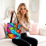 Vibrant Rainbow Feather Canvas Tote Bag – Colorful Abstract Art
