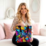 Vibrant Floral Swirl Canvas Tote Bag – Colorful Boho Print