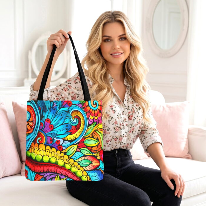 Vibrant Boho Paisley Canvas Tote Bag – Colorful Abstract Art - Image 1