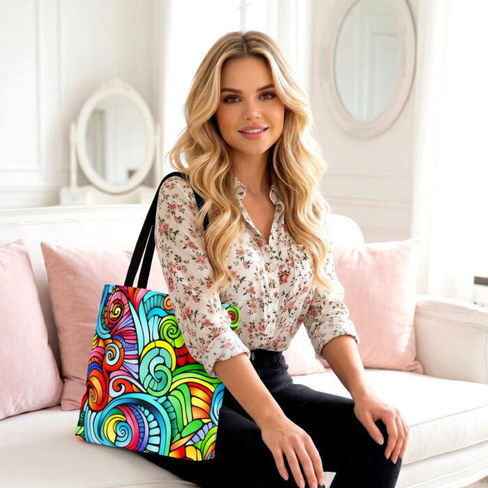 Vibrant Rainbow Swirl Canvas Tote Bag – Colorful Abstract Art - Image 2