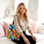 Vibrant Wave Swirl Canvas Tote Bag – Colorful Abstract Art - Image 3