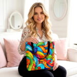 Vibrant Wave Swirl Canvas Tote Bag – Colorful Abstract Art - Image 2