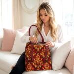 Burgundy Gold Damask Canvas Tote Bag – Ornate Baroque Print - Image 3