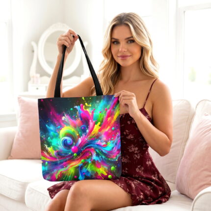 Neon Paint Splash Canvas Tote Bag – Vibrant Abstract Print