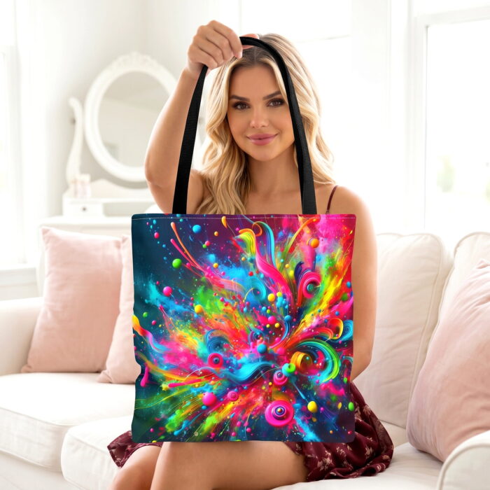 The_woman_from_image_1_202606182333 Neon Color Explosion Canvas Tote Bag – Abstract Splash Print - Image 1