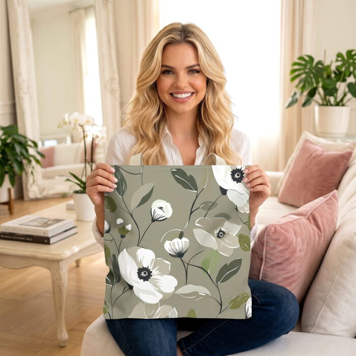 The_woman_from_image_1_202606190021 Sage Green Botanical Canvas Tote Bag – Elegant Floral Print - Image 1