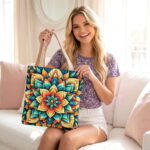 Vibrant Floral Mandala Canvas Tote Bag – Boho Floral Print