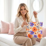 Watercolor Orange Purple Canvas Tote Bag – Cheerful Floral Print