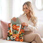 Floral Orange Poppy Canvas Tote Bag – Textured Floral Print - Image 2