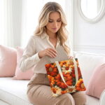 Autumn Daisy Orange Floral Tote Bag — Textured Floral Print - Image 2